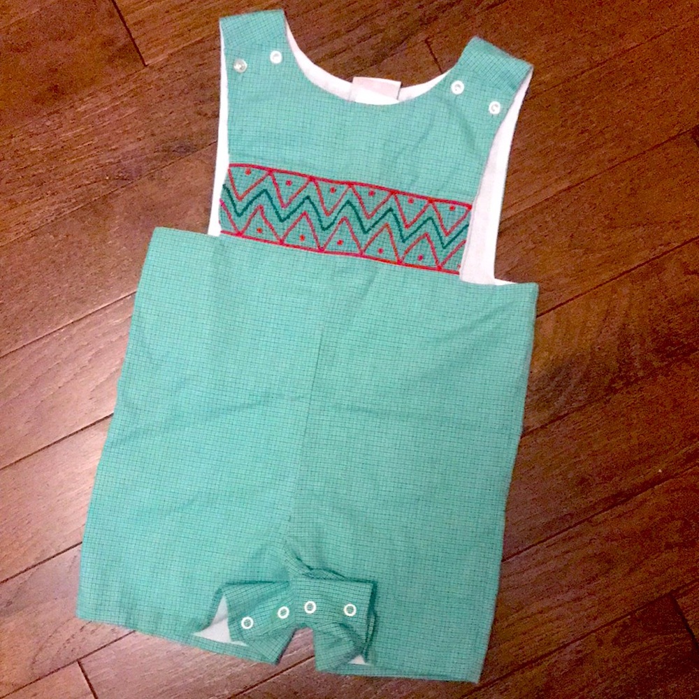 Boys green plaid Christmas romper 4t